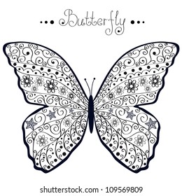 illustration of silhouette of a black openwork butterflies