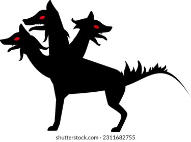 Illustration of the silhouette of Cerberus from Greek mythology. The background is transparent.