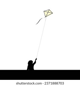 illustration silhouette of a child with kite