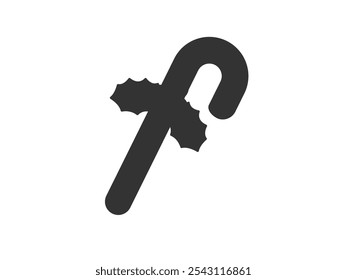 Illustration of a silhouette of a Christmas cane candy with a holly decoration.