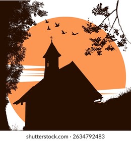 illustration of a silhouette of a church at dusk