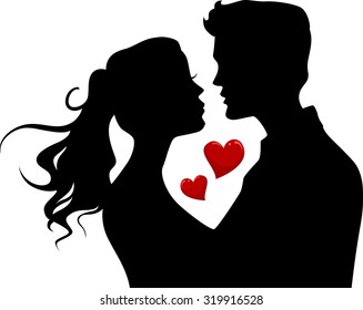 Illustration of the Silhouette of a Couple About to Kiss