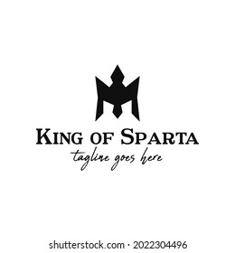 Illustration silhouette crown with helmet king of Sparta logo design.