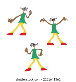 An illustration of a silhouette of a dancing person with Jamaican color theme