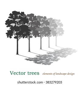 Illustration of a silhouette of deciduous trees with shadows. Element of landscape design.