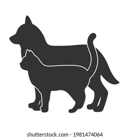 illustration silhouette of a dog and a cat on a white background