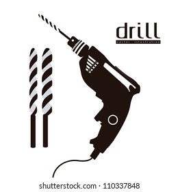 Illustration of silhouette of a drill isolated on white background, vector illustration