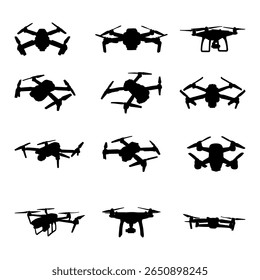 illustration silhouette of drone collection on white background