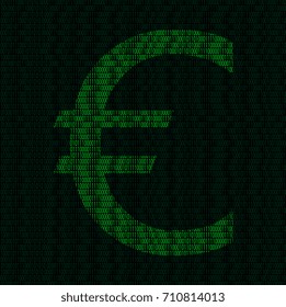 Illustration of silhouette of euro symbol from binary digits