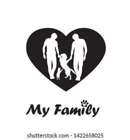 Illustration Of Silhouette Of A Family With Animals On A Heart And The 