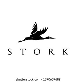 Illustration silhouette flying stork bird logo design vector