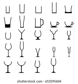 illustration of silhouette glass collection , glass flat liner design icons. drawing