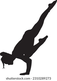 Illustration silhouette of a gymnast woman making handstand. isolated white background. eps file available.