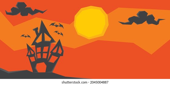 An illustration of silhouette haunted house and some copy space area