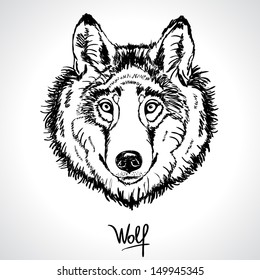 illustration of a silhouette of the head of beautiful wolf