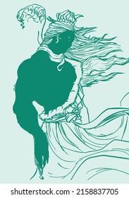 An illustration of the silhouette of the Indian god Shiva on the green background
