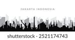  illustration of silhouette of jakarta indonesia city skyline sketch design.flat illustration of jakarta indonesia in silhouette design