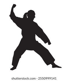 Ilustración de una silueta de un movimiento de karate para defenderse de un ataque sobre un fondo blanco