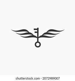 Illustration Silhouette key with wings logo design