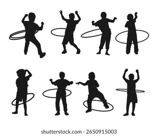 illustration silhouette of kid play hula hoop