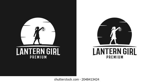 illustration silhouette lantern girl  premium vector