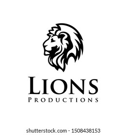 Illustration silhouette of a large, fierce looking lion's head with thick hair logo design