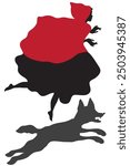 
 Illustration of a silhouette with Little Red Riding Hood and the wolf running together