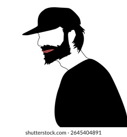 Illustration silhouette of a man with a beard wearing a hat