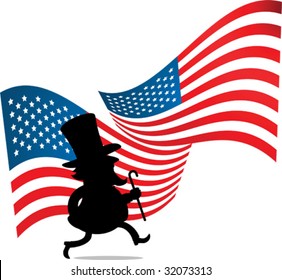 Illustration of Silhouette Man with big hat and US flag