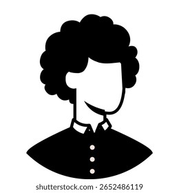 illustration silhouette of a man curly hair wearing shirt in black outline simple and minimalist perfect for avatar	looking right