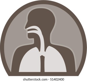 illustration of a silhouette of a man facing side showing throat and air passageway to lungs respiratory organs