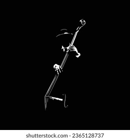 illustration of a silhouette of a man holding a contrabass musical instrument