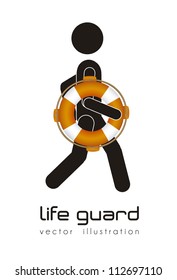 Illustration of silhouette of man lifeguard, vector illustration