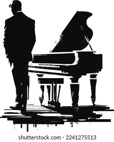 illustration of silhouette man playing piano, vector art