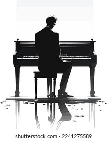 illustration of silhouette man playing piano, vector art