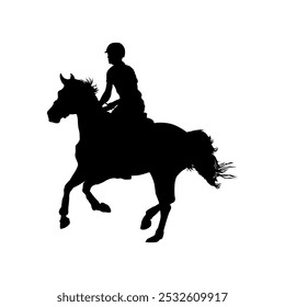 Illustration of a silhouette of a man riding a horse. A Man Riding Horse Silhouette Illustration.