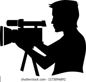 Illustration of a Silhouette of a Man Using a Video Camera Filming