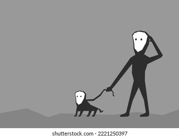 An illustration of a silhouette man walking with dog