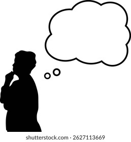 Illustration of a silhouette of a middle-aged woman thinking and thinking