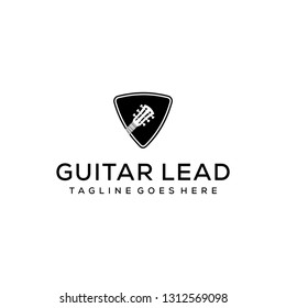 Illustration silhouette modern guitar on pick sign logo design 