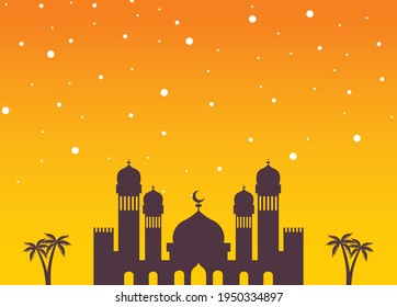 Eine Illustration der Silhouettenmoschee mit Farbverlauf-Hintergrund