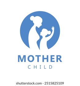 Illustration of a Silhouette of a Mother and Child Interacting with Each Other The circular design logo can be used for Health, Children  Education