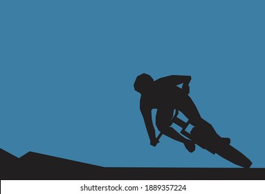 An illustration of silhouette mountain bike rider cornering technique