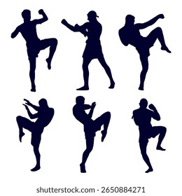 illustration silhouette of muay thai collection on white background