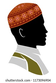 Illustration of a Silhouette of a Muslim Man Wearing a Taqiyah