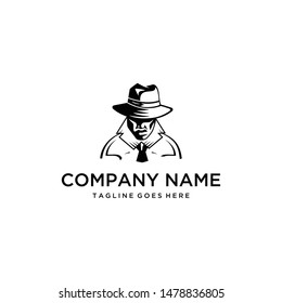 The illustration silhouette mysterious detective works professionally logo design.