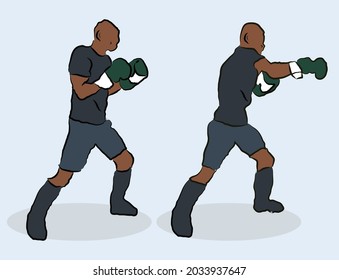 illustration silhouette people doing hitting steps with boxing gloves design graphic