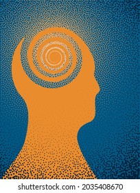 Eine Illustration der Silhouette einer Person mit einem hyperaktiven Geist. Vektorgrafik.
