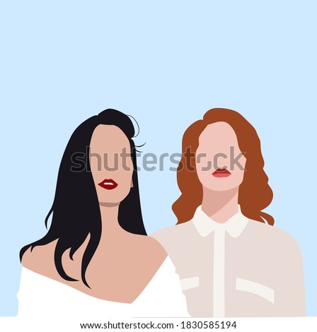 Illustration silhouette potrait two beautiful woman