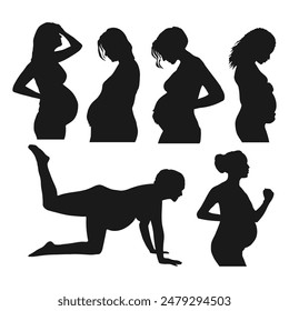 illustration silhouette pregnant mom good for sticker icon, bundle set pregnant mom.